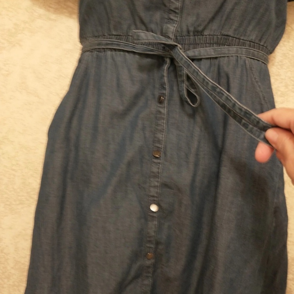 Express Faux Denim Off-Shoulder Ruffle Dress - Picture 4 of 12